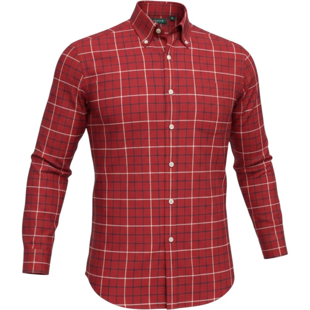 Orvis Mens Red Plaid Wrinkle Free Classic Fit Button Down Shirt Medium Stretch